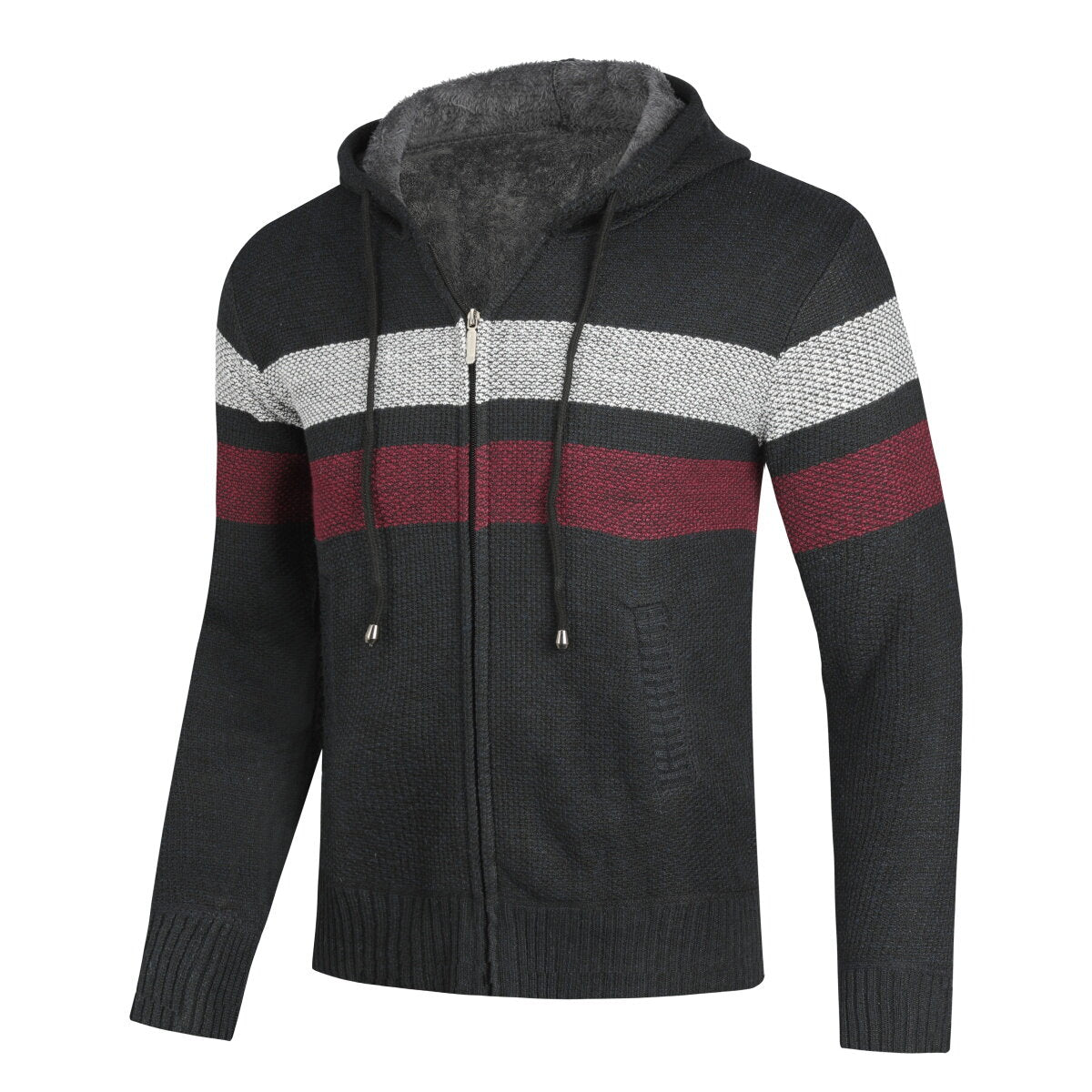 YFFUSHI Mens Knitted Sweater Hooded Zip Cardigan