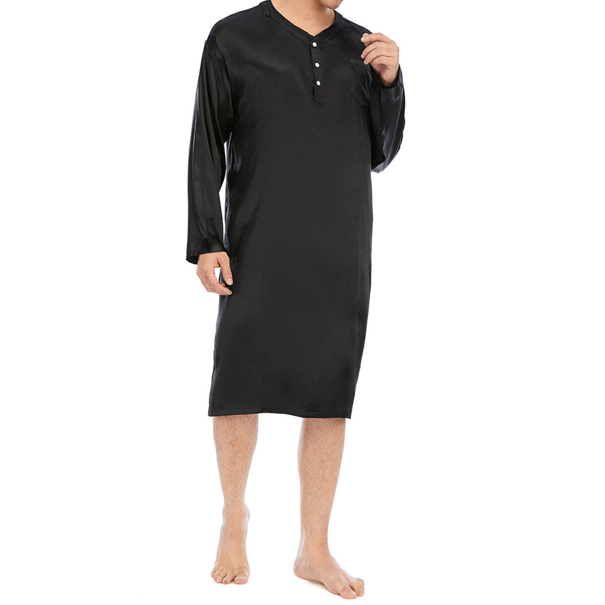 YFFUSHI Mens Smooth Dressing Gown Soft Lightweight Solid Long Robe