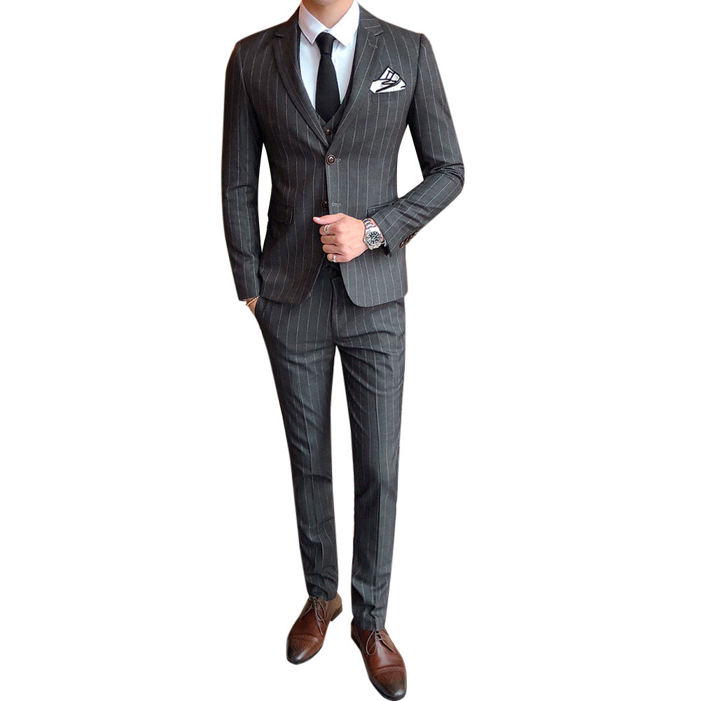 Cloudstyle Mens 3 Piece Stripe Suit Set Center Vent 2 Button Tux Blazer Jacket Vest Trousers