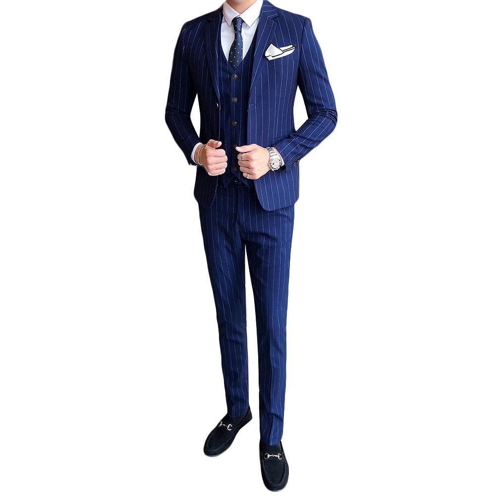 Cloudstyle Mens 3 Piece Stripe Suit Set Center Vent 2 Button Tux Blazer Jacket Vest Trousers