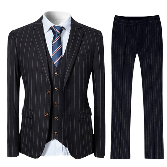 Cloudstyle Mens 3 Piece Stripe Suit Set Center Vent 2 Button Tux Blazer Jacket Vest Trousers