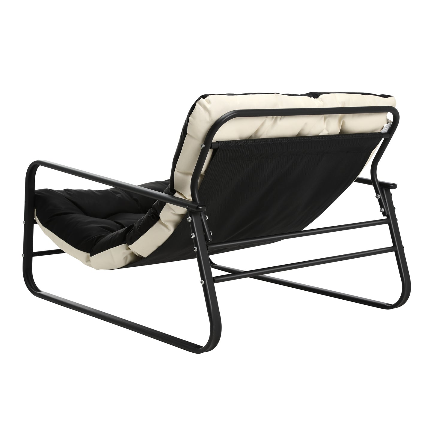 Fauteuil d'extérieur résistant aux intempéries - Structure acier et assise rembourrée - Tissu Leathaire imperméable, anti-UV et anti-taches - noir