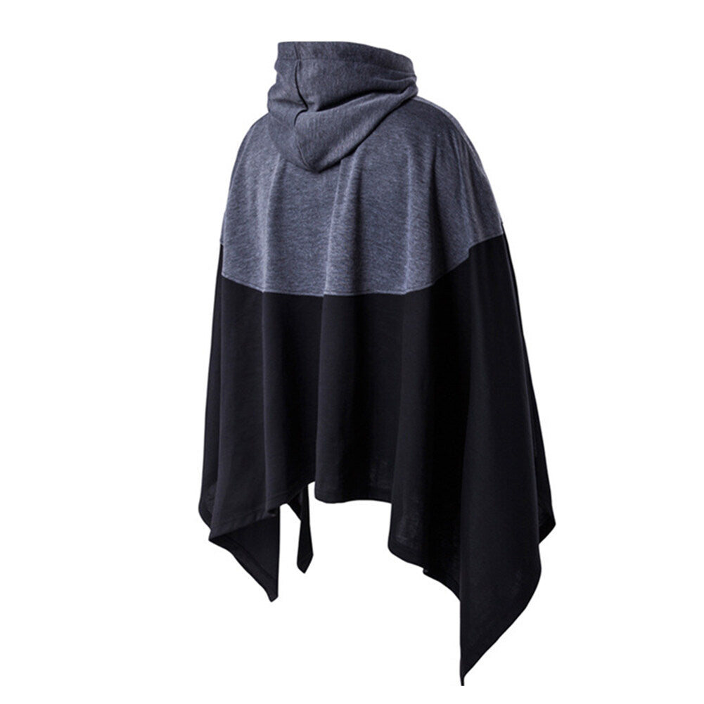 YFFUSHI Mens Loose Hooded Cape Fashion Splicing Duster Jacket