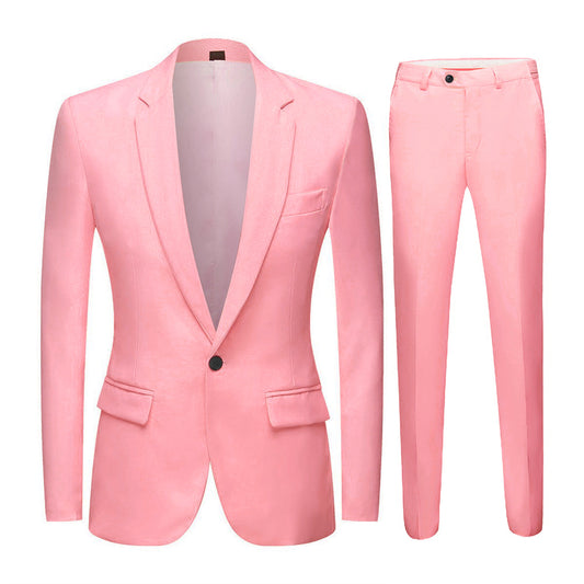 Cloudstyle Men's Suit Single-Breasted One Button Center Vent 2 Pieces Slim Fit Formal Pink Suits