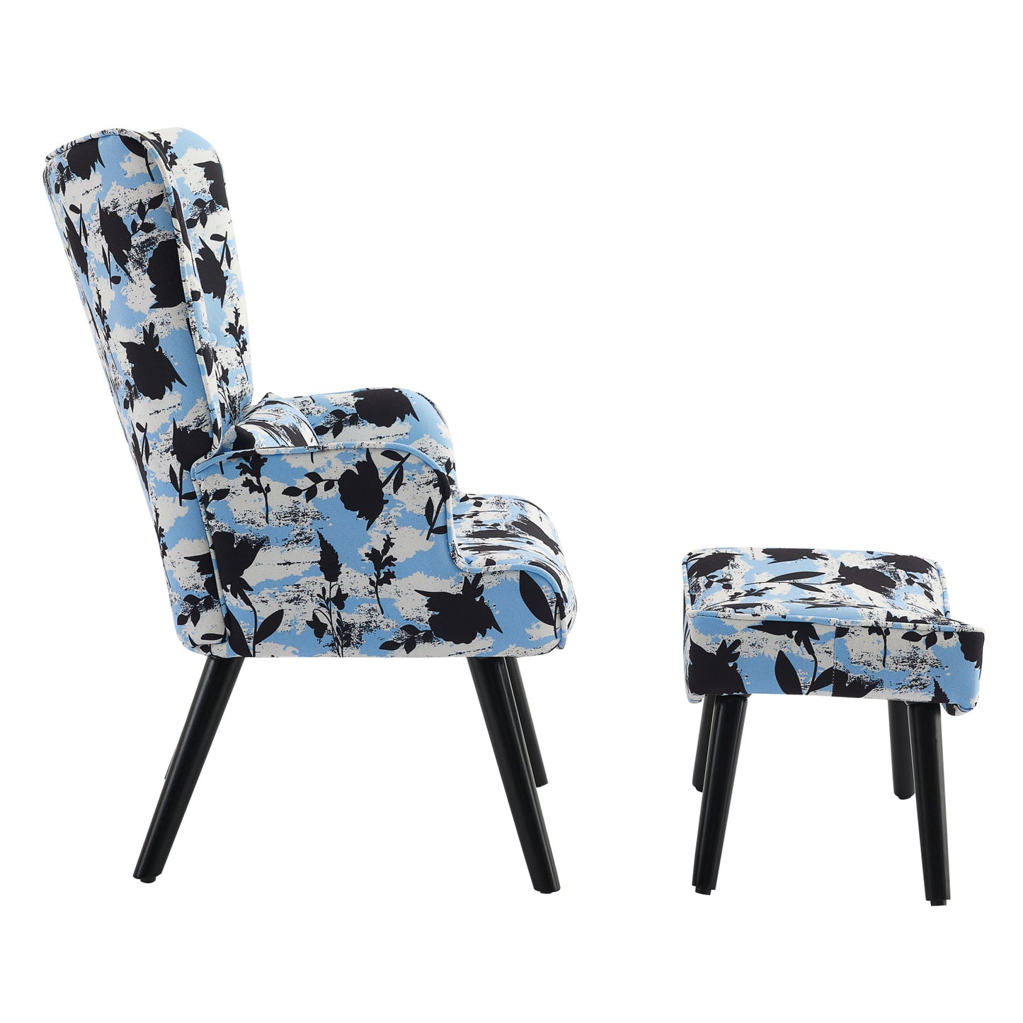 Poltrona HOMEMIYNcom Almofada e Banco ( 76x65x94 cm - Linho Falso -Azul/Branco）