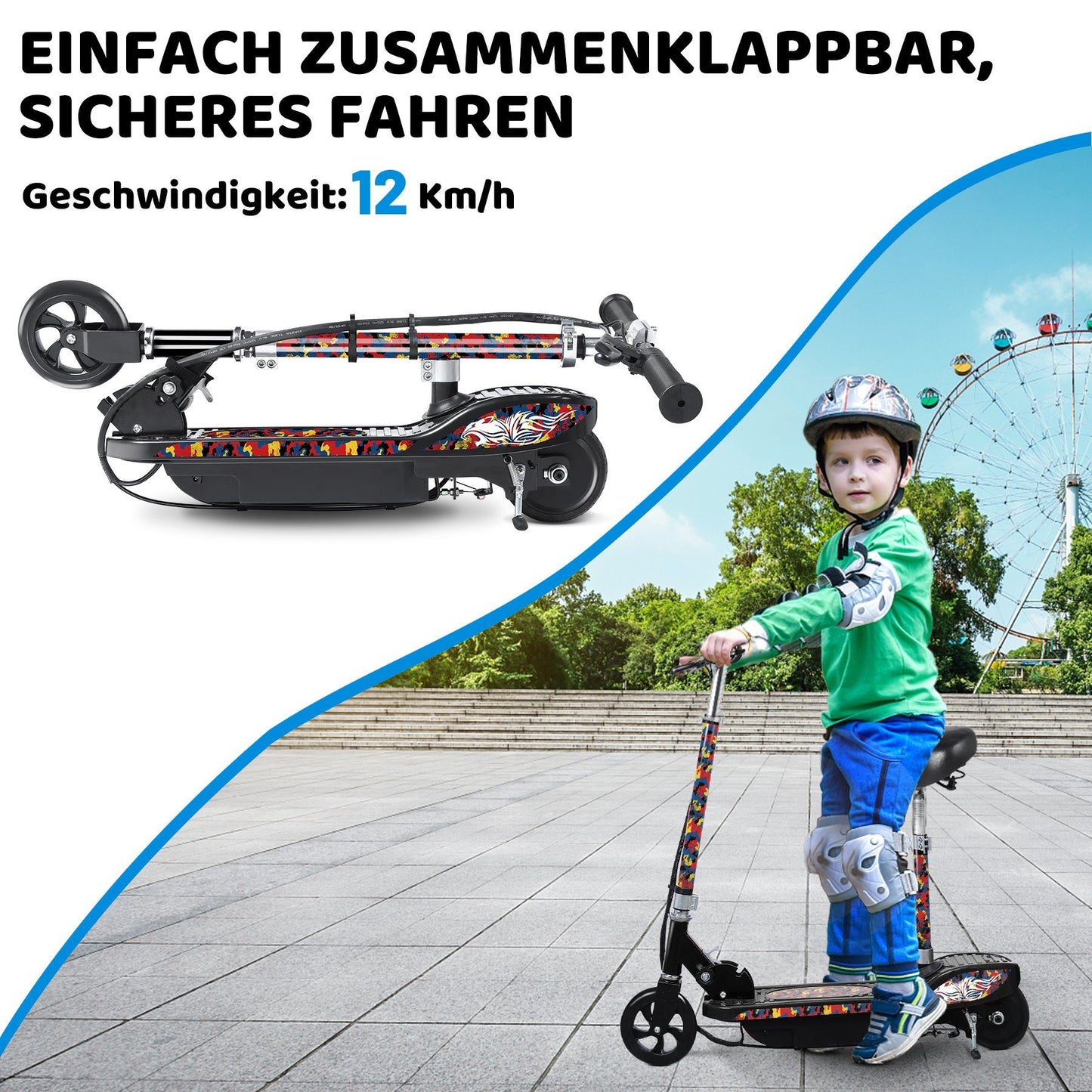 Trottinette électrique E-scooter pour enfants, réglage de la hauteur en 3 étapes et trottinette pliable