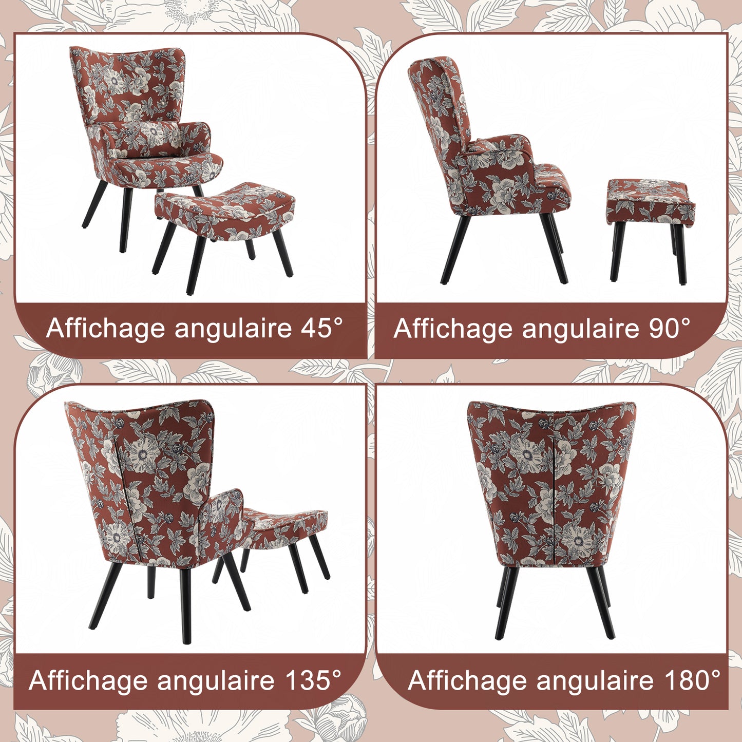 Fauteuil HomeMiYN avec Coussin et Tabouret - Chaise d'Angle Rustique pour le Salon
