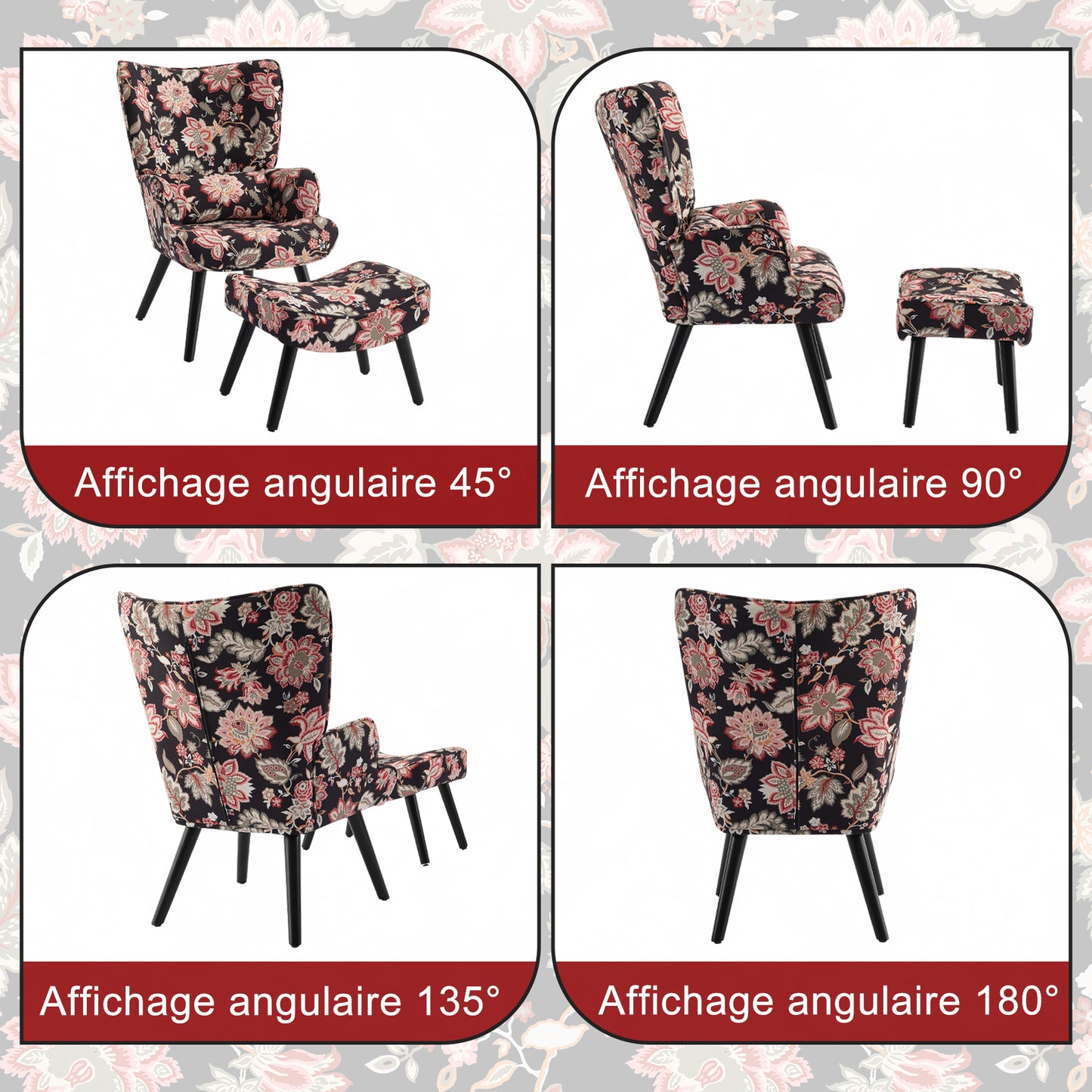 Fauteuil d'angle rustique HomeMiYN avec coussin et tabouret