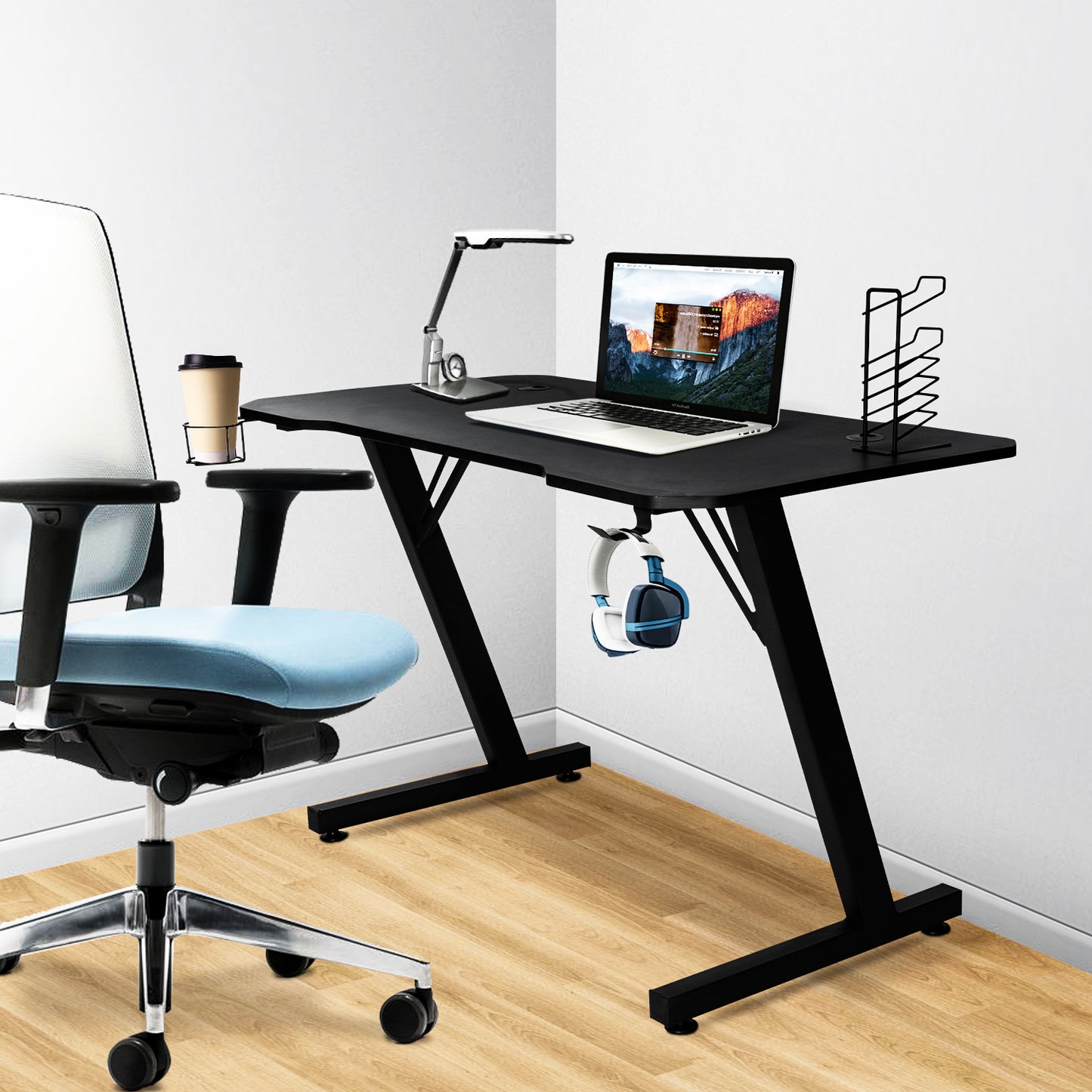 Bureau Informatique Gaming avec crochet Bureau Gamer pour casque porte-gobelet 120x60x73cm Noir