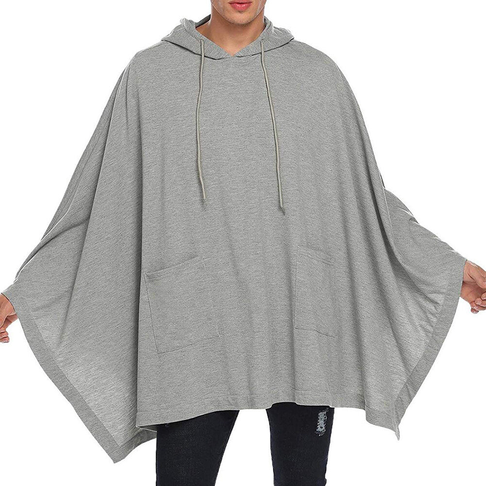 YFFUSHI Mens Solid Color Loose Cape Hoodie