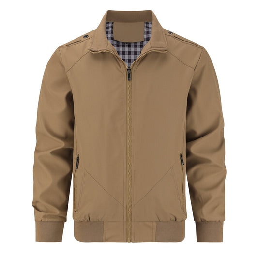 YFFUSHI Mens Classic Simple Solid Color Stand Collar Sports Bomber Jacket