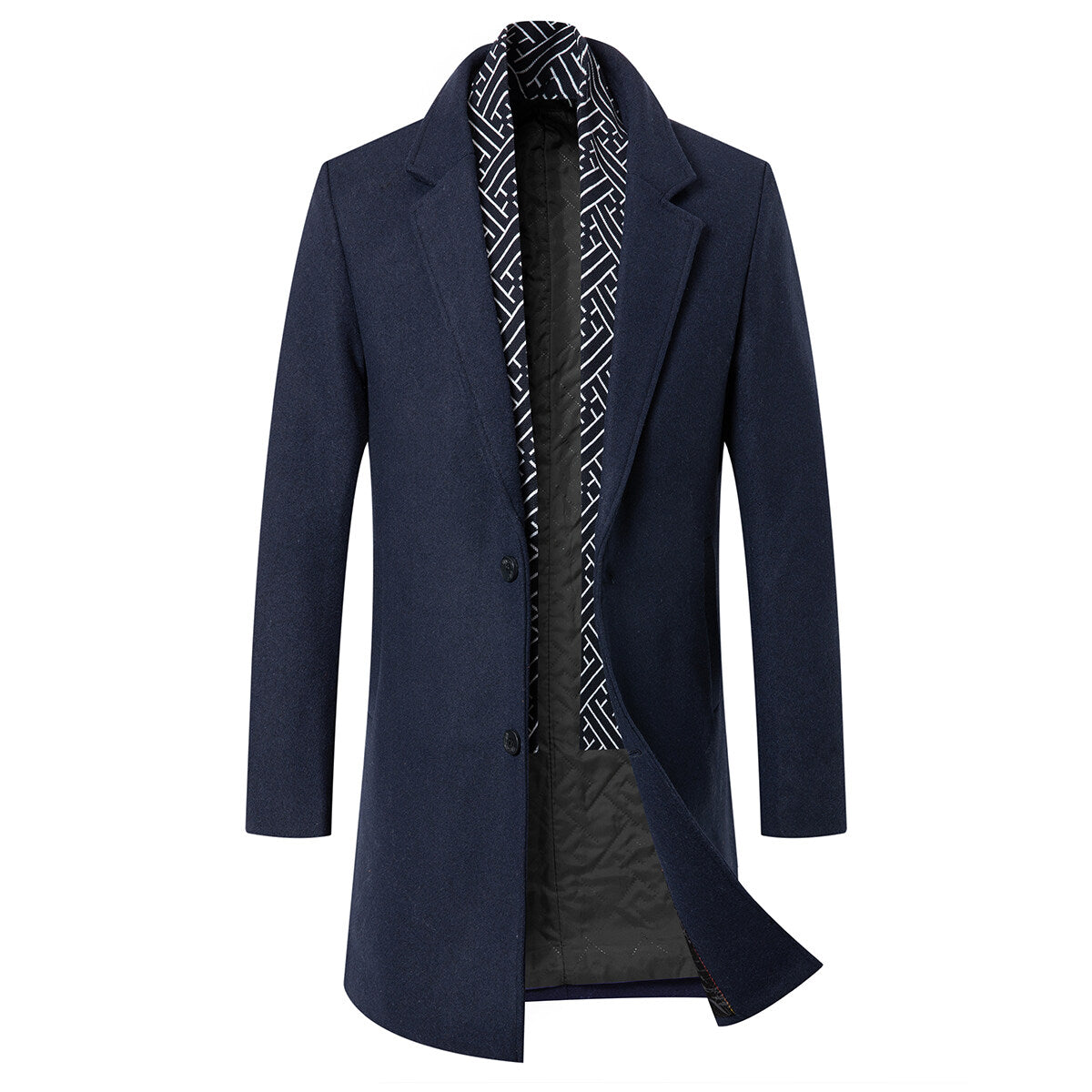 YFFUSHI Mens Long Wool Coat Winter Double Collar Casual Jacket