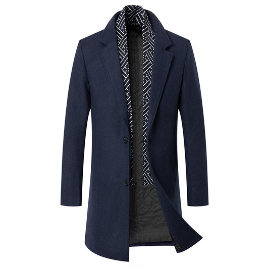 YFFUSHI Mens Long Wool Coat Winter Double Collar Casual Jacket