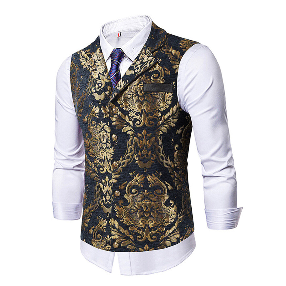 YOUTHUP Mens Elegant Jacquard Bronzing Slim Fit Suit Vest