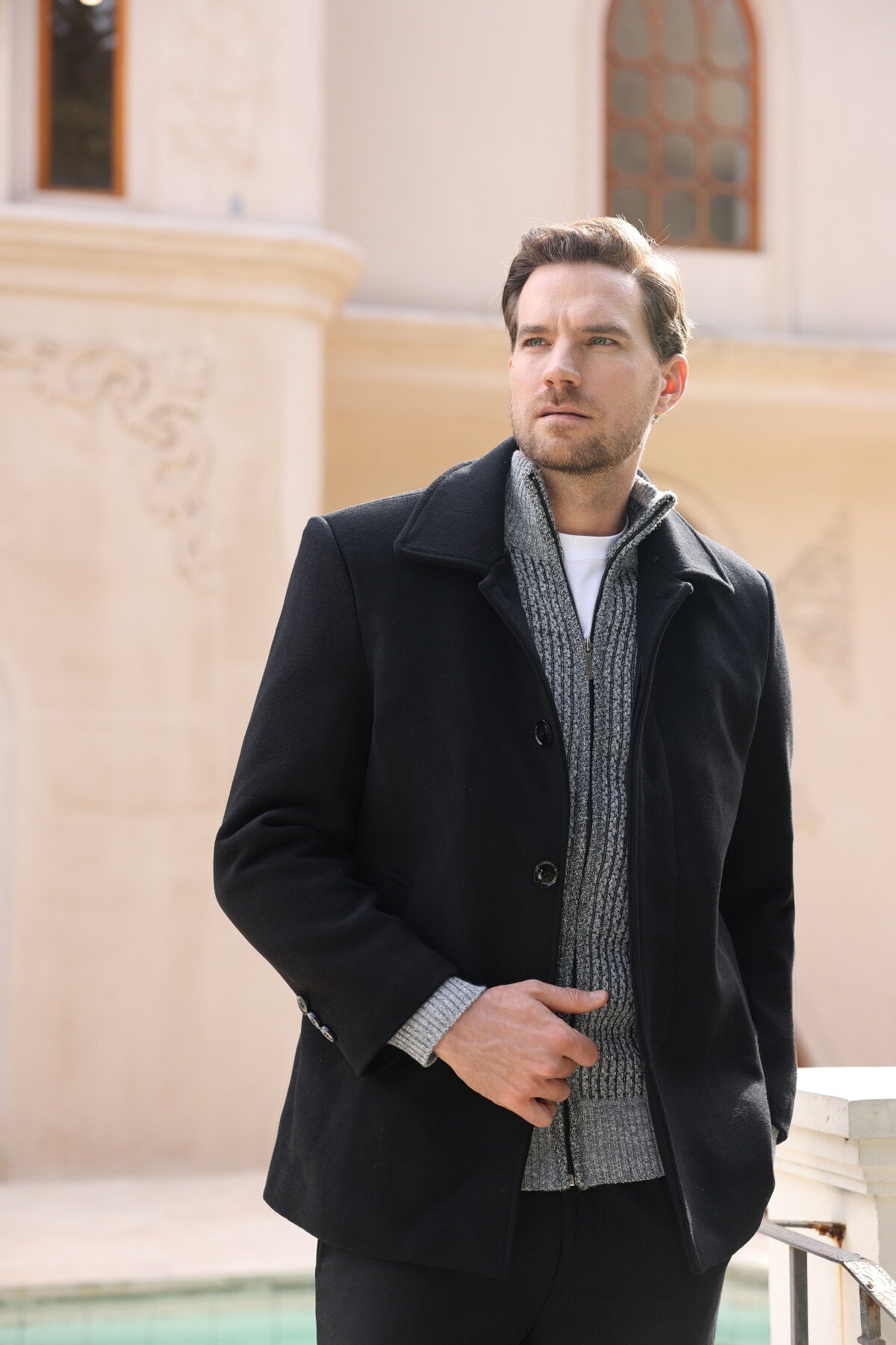 YFFUSHI Mens Wool Coat Winter Casual Short Trench Coats Regular Fit Windbreaker Peacoat