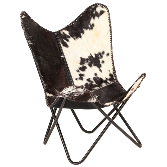 Chaise Cuir véritable de chèvre Noir et Blanc Forme de papillon