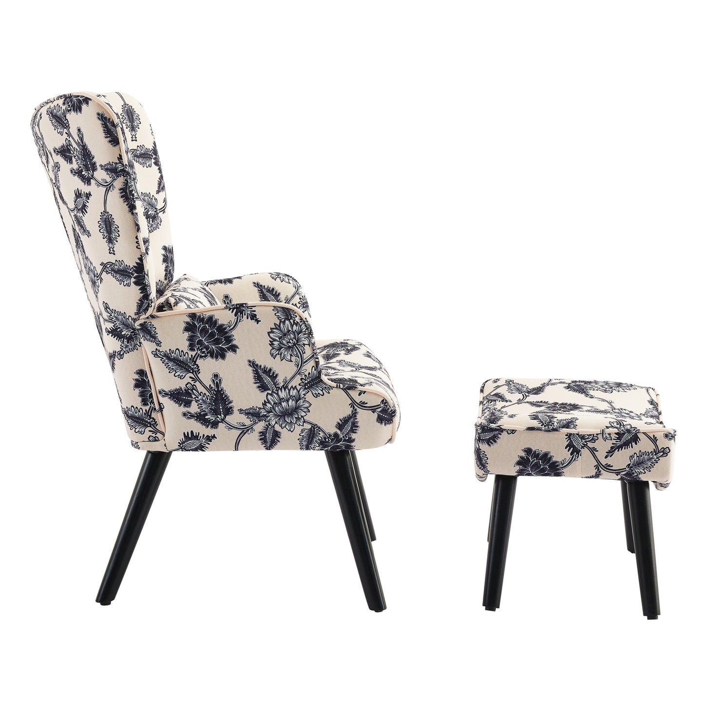 Poltrona HOMEMIYNcom Almofada e Banco ( 76x65x94 cm - Linho Falso -Estampa Preta/Branca）