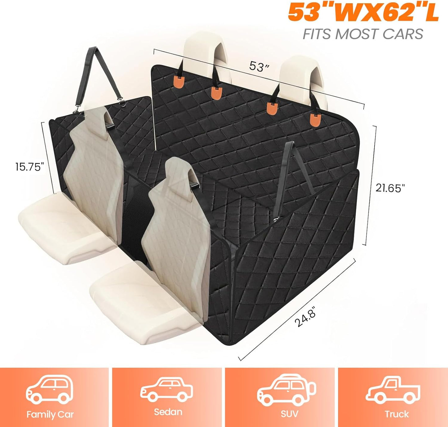 Housse de siège auto pour chien avec fond rigide, housse de protection pour banquette arrière de voiture, imperméable, résistante aux griffes et antidérapante, avec plaque de base stable, noire.