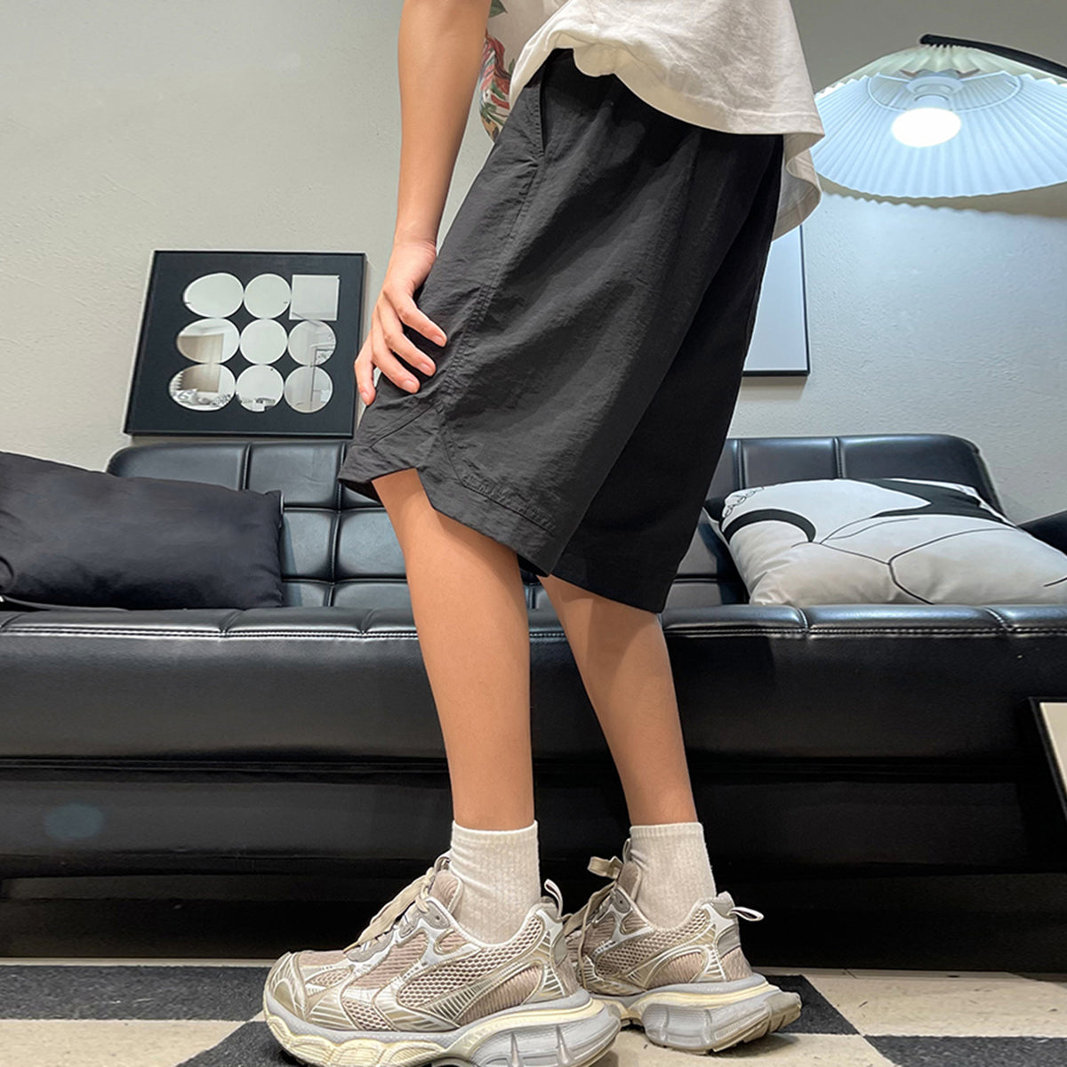 Mens Drawstring Straight Sportsman Shorts Cropped Pants