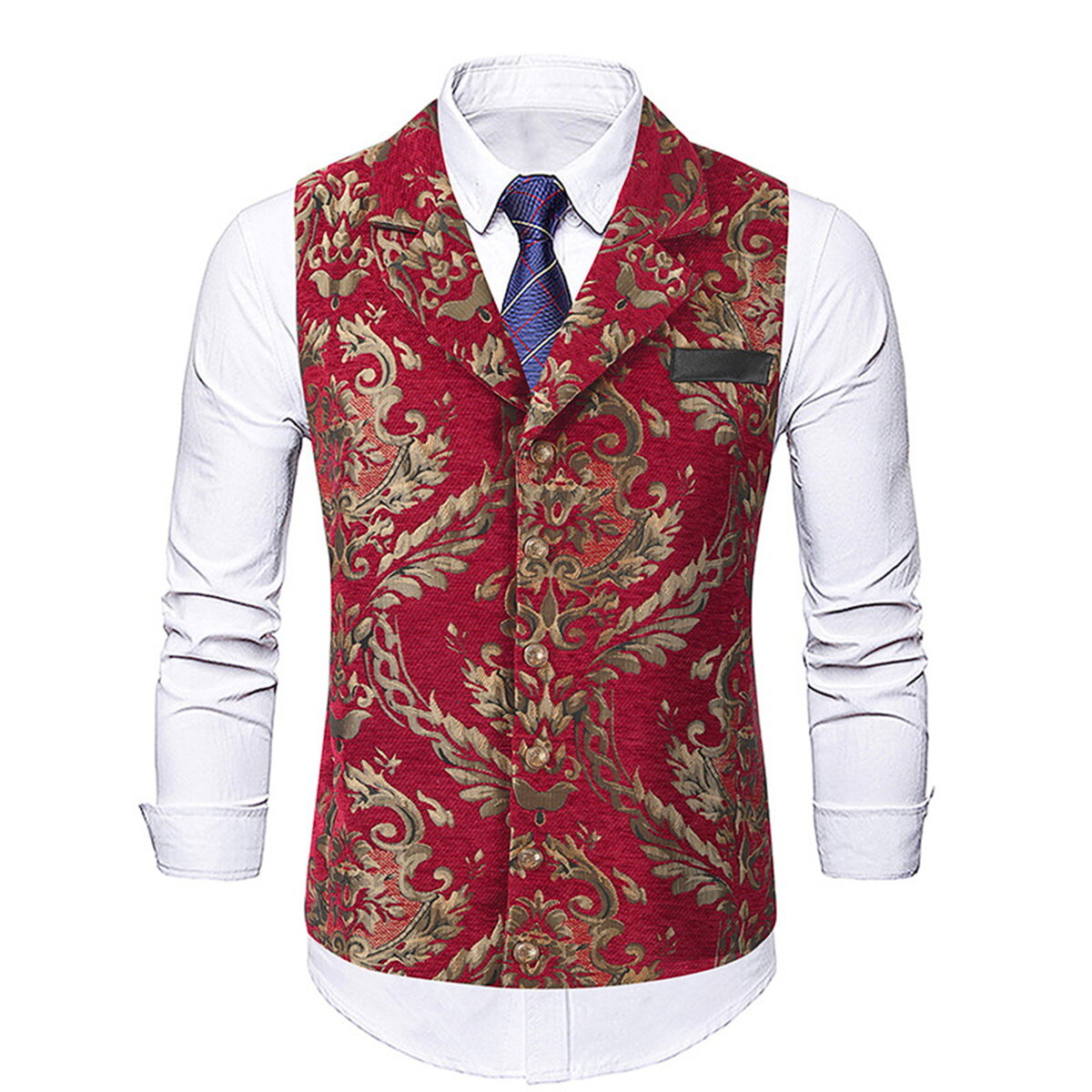 YOUTHUP Mens Elegant Jacquard Bronzing Slim Fit Suit Vest