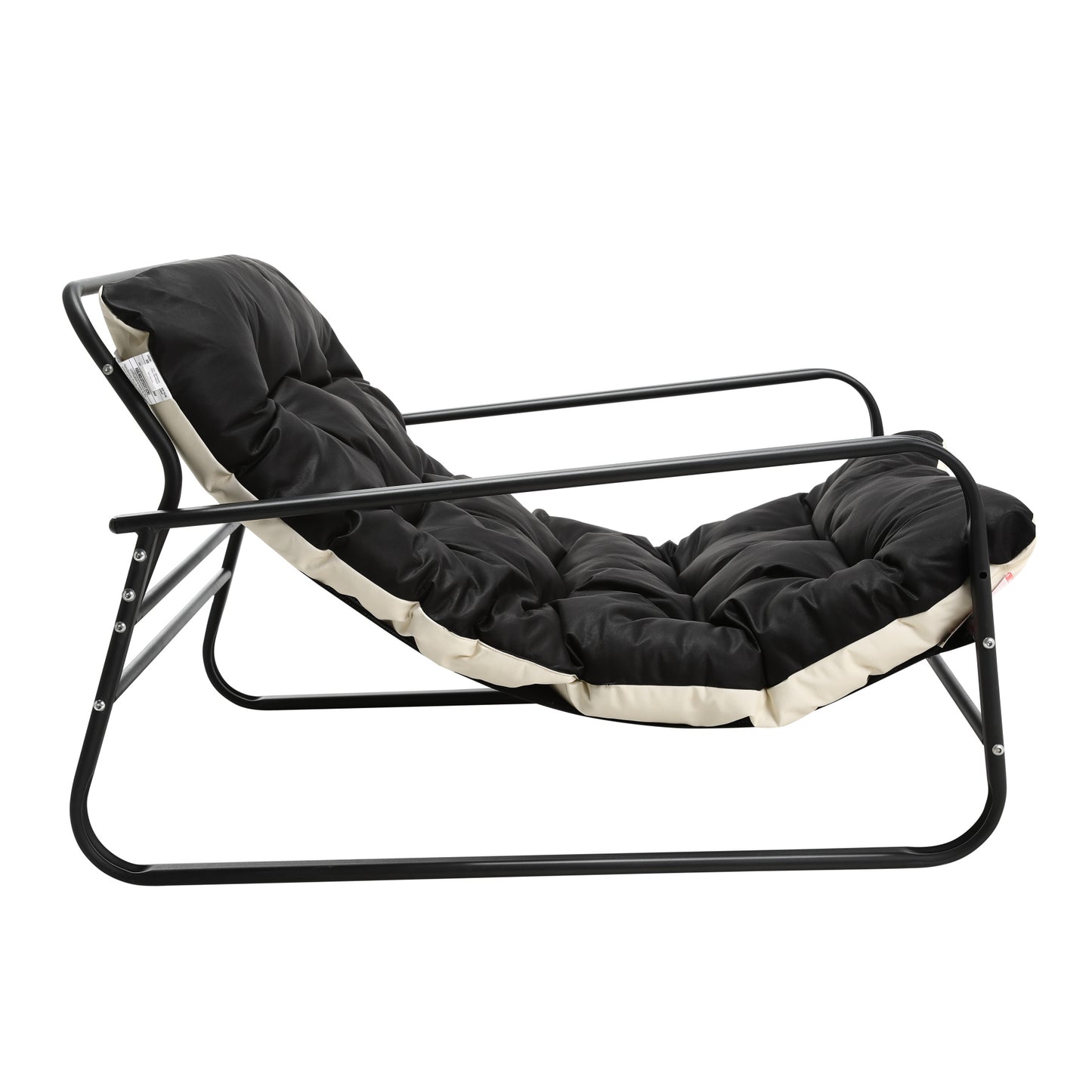 Weerbestendige fauteuil voor buiten - Stalen frame met gewatteerde zitting - Waterdichte, uv-bestendige en vlekbestendige lederen stof - Zwart