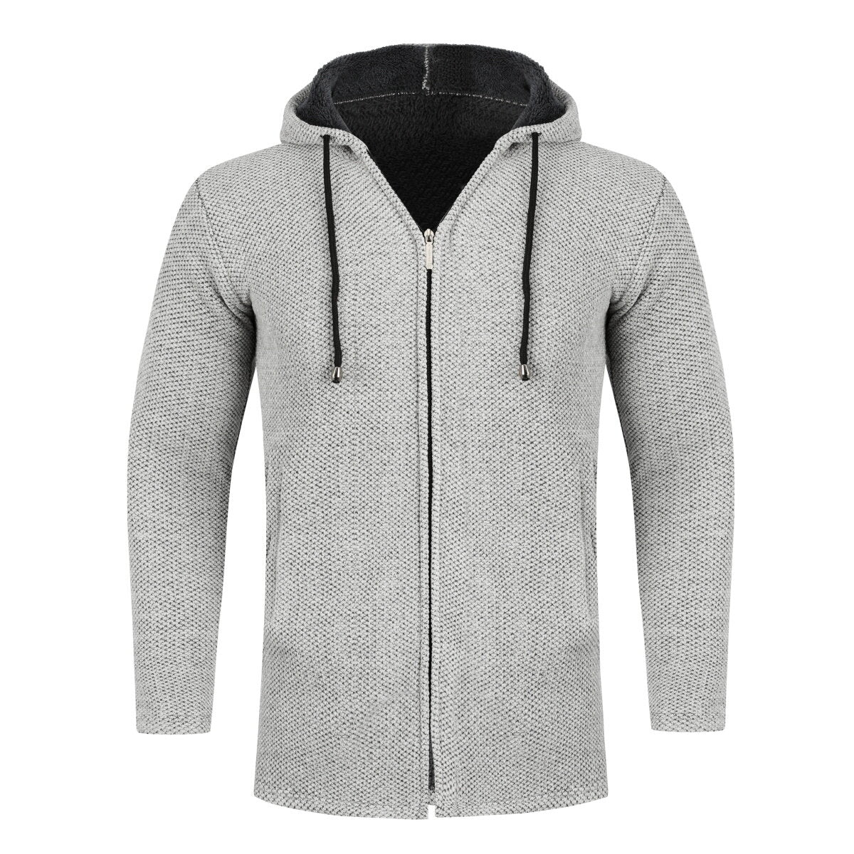 YFFUSHI Mens Hooded Plush Long Cardigan