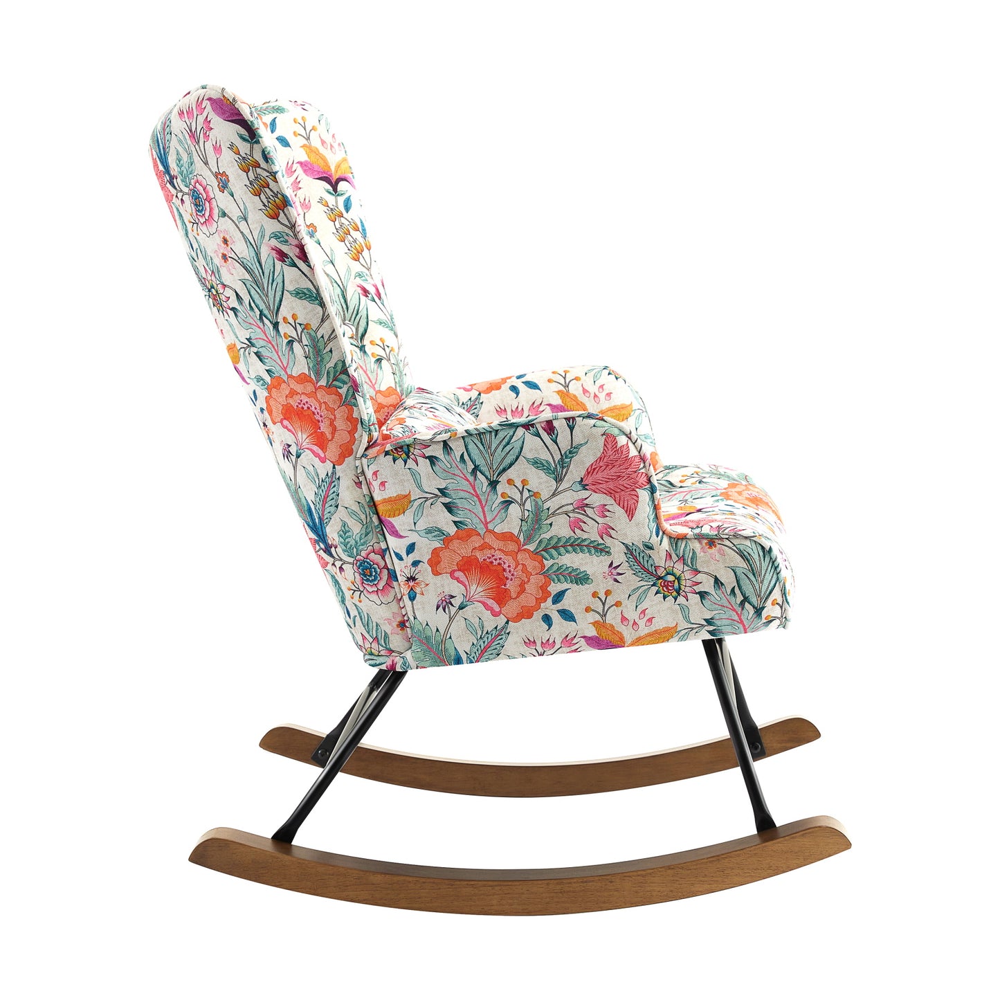 Cadeira de Balanço HomeMiYN com Banco Acompanhante (87x66x90cm - Metal/Madeira - MULTICOLOR)