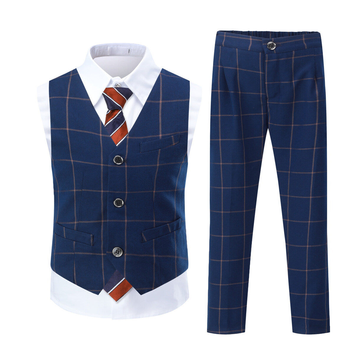 YFFUSHI 4-Pcs Boys Plaid Vest Set Formal Dress Suits Wedding Outfit