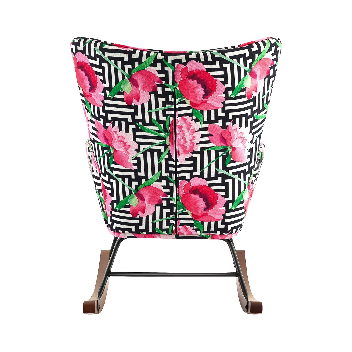 Cadeira de Balanço HomeMiYN com Banco Acompanhante (87x66x90cm - Metal/Madeira - rosa)