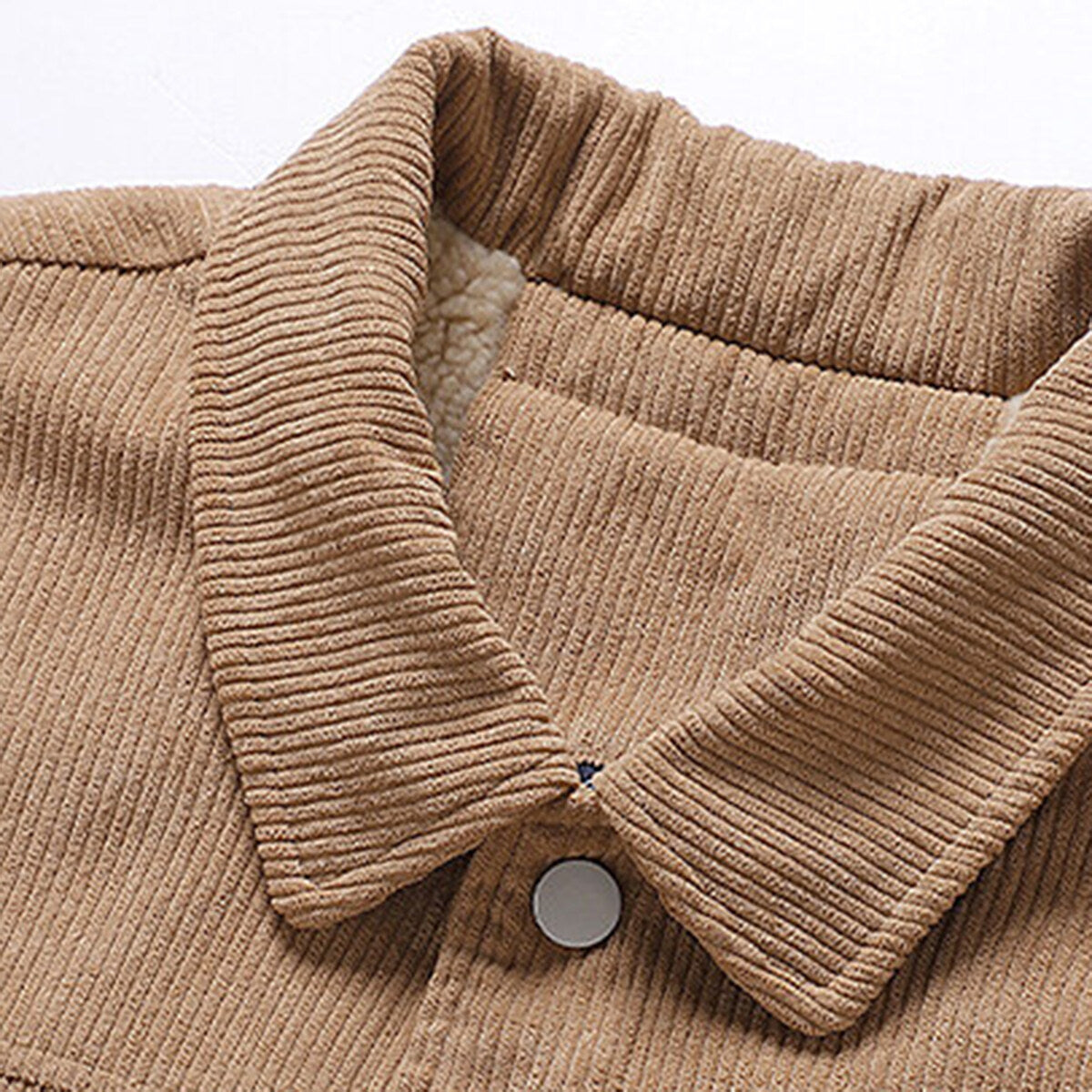 YFFUSHI Mens Casual Corduroy Jacket Solid Color Warm Fleece Lapel Thickened Coat