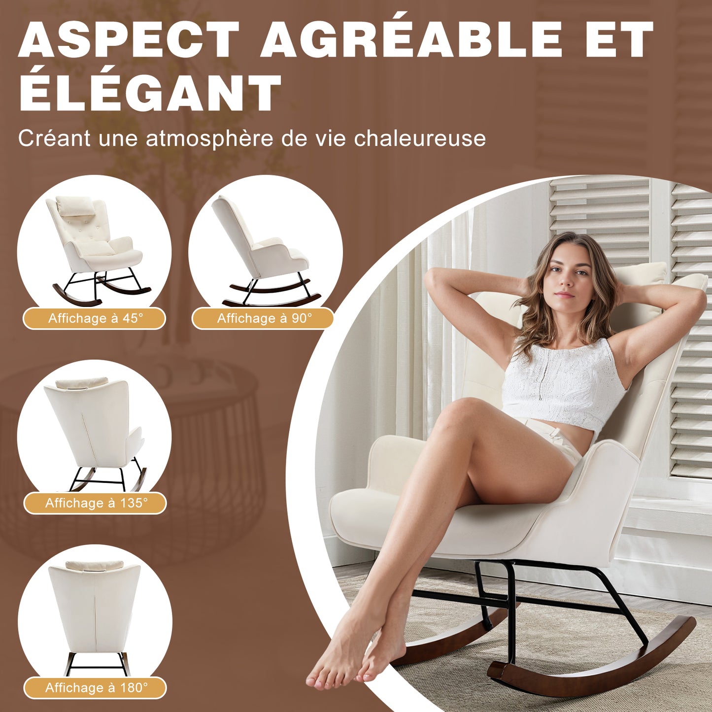 Chaise à bascule Appui-tête Salon  Velours Fauteuil d'allaitement Fauteuil à bascule