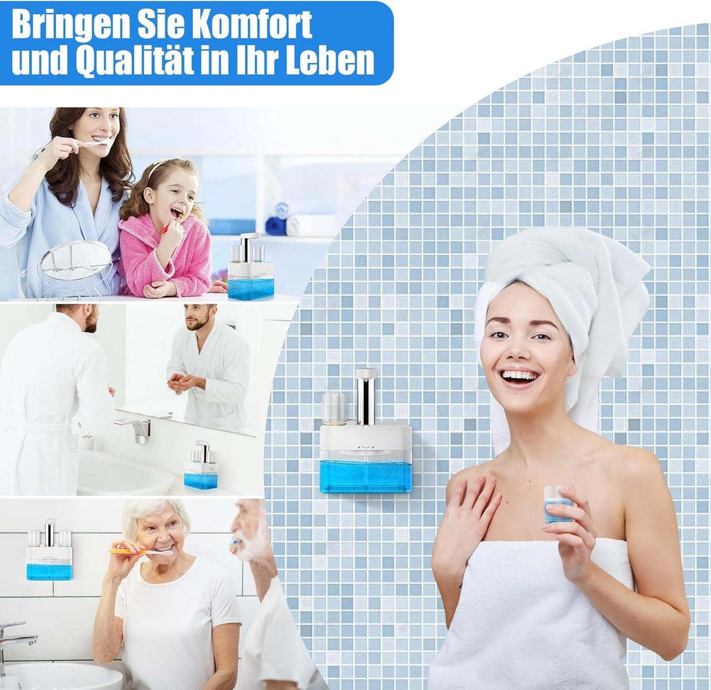 Distributeur de bain de bouche pour irrigateur buccal, avec 2 tasses magnétiques, étanche, mural