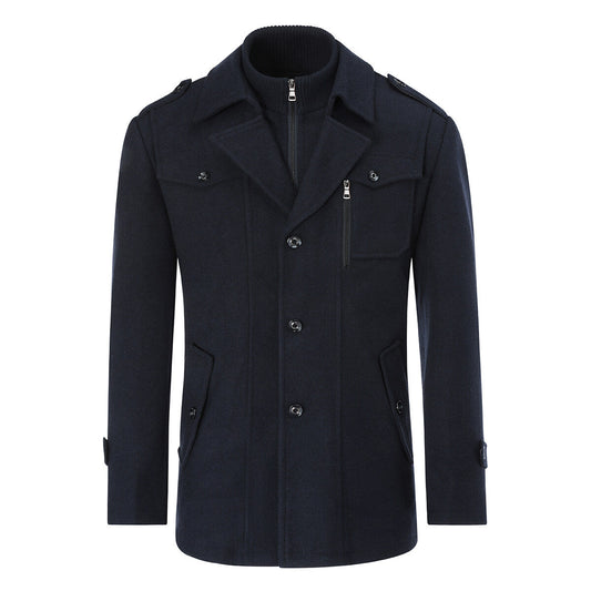 YFFUSHI Mens Outerwear Casual Double Collar Wool Coat