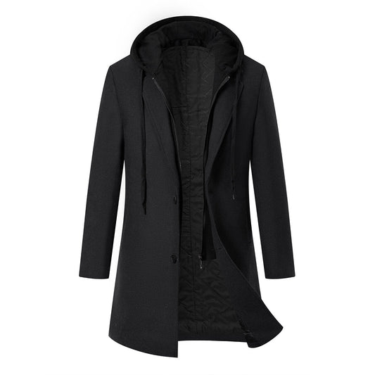YFFUSHI Mens Hooded Long Wool Coat Padded Zipper Winter Outing Jacket