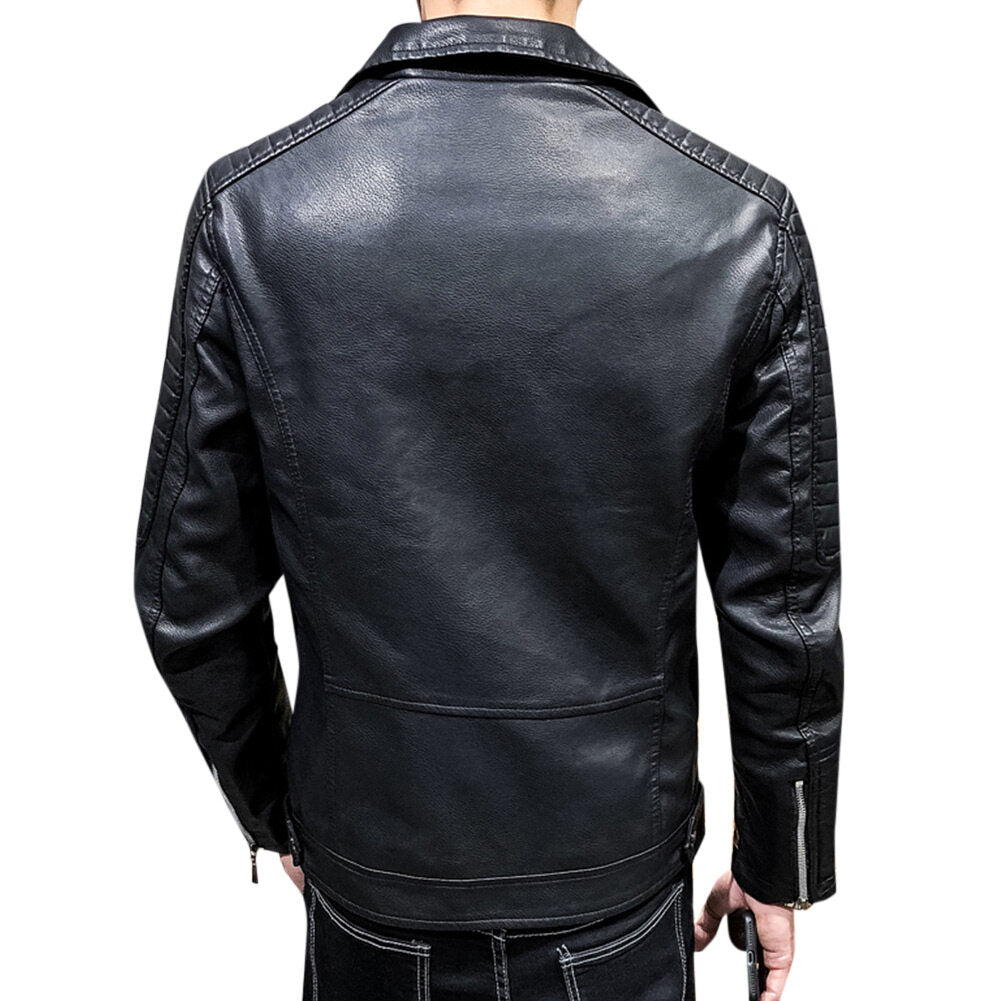 YOUTHUP Mens Slim Fit Leather Jacket with Large Lapel and Diagonal Zip