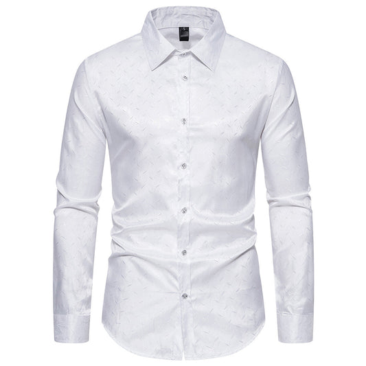 YFFUSHI Mens Casual Jacquard Shirt Long Sleeve Slim Lapel Lightweight Tops