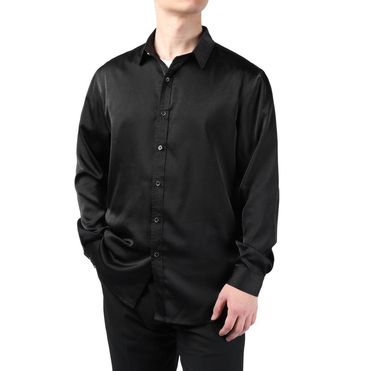 YFFUSHI Mens Silky Shirt Summer Casual Solid Color Long Sleeves