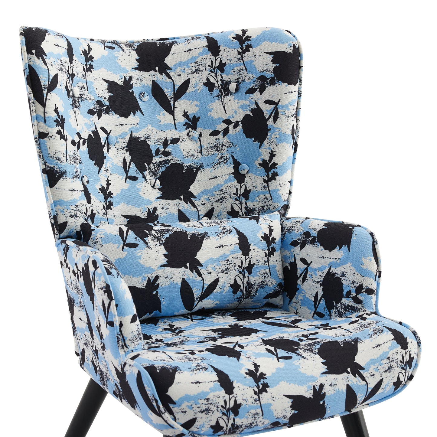Poltrona HOMEMIYNcom Almofada e Banco ( 76x65x94 cm - Linho Falso -Azul/Branco）