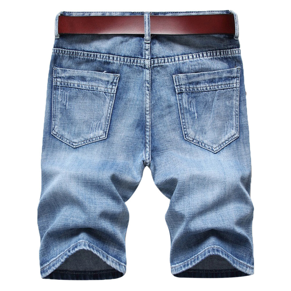 Mens Summer Casual Ripped Straight Leg Cargo Denim Shorts