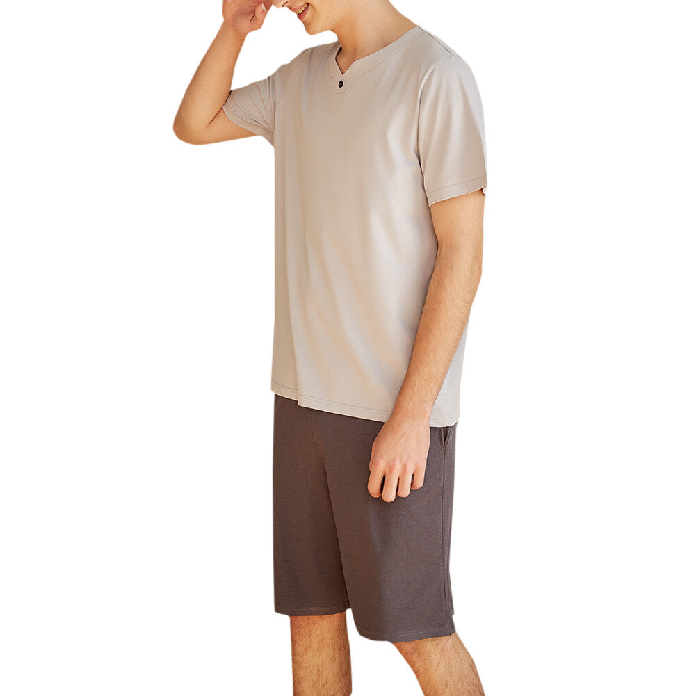 YFFUSHI Mens Homewear Lightweight Soft 2 Piece V Neck Short Pyjamas Set