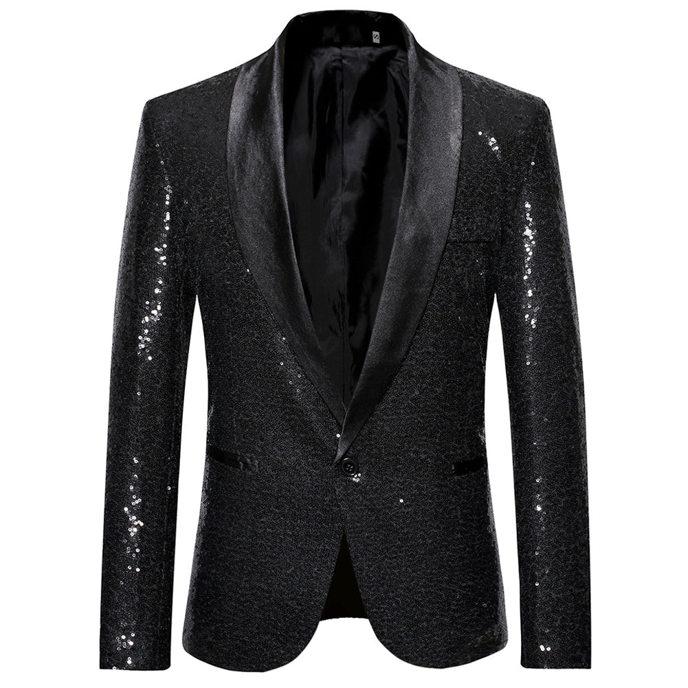 YOUTHUP Mens Shiny Sequin Wedding Suit Blazer