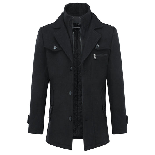 YFFUSHI Mens Thick Wool Coat Casual Double Collar Windbreaker Jacket