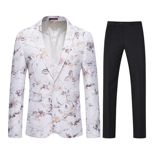 YFFUSHI Mens 2 Piece Floral Suit Set Slim Fitt 1 Button Down Formal Suit Jacket Pants