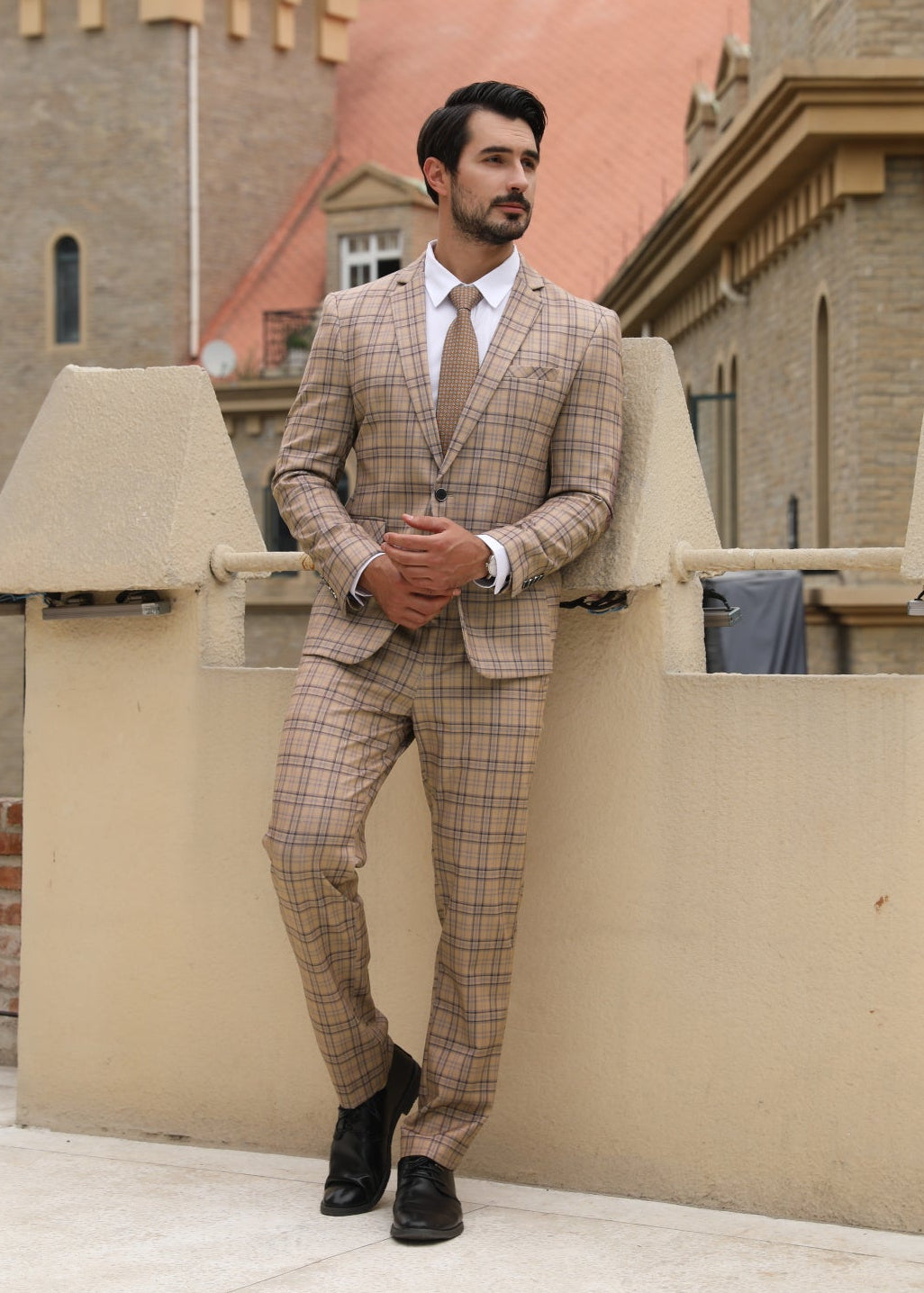 Cloudstyle Mens 2 PCS Plaid Suits Slim Formal Suit Checkered Holiday Blazer Jacket Pants