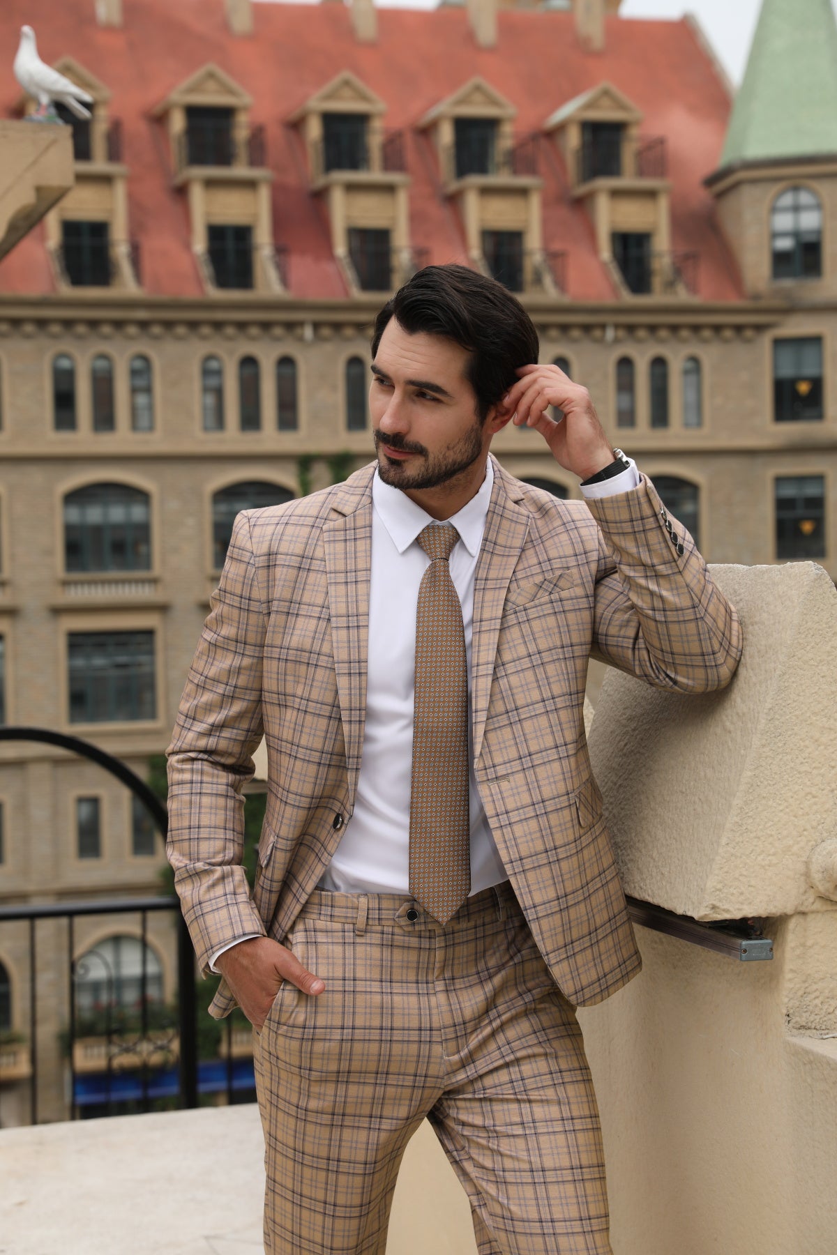 Cloudstyle Mens 2 PCS Plaid Suits Slim Formal Suit Checkered Holiday Blazer Jacket Pants