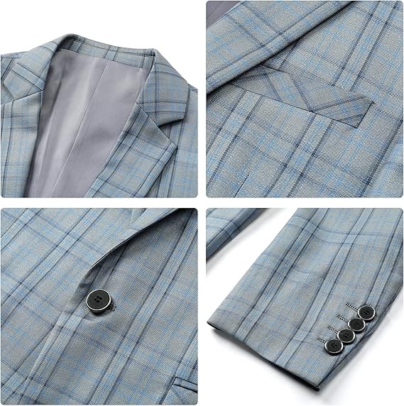 Cloudstyle Mens 2 PCS Plaid Suits Slim Formal Suit Checkered Holiday Blazer Jacket Pants