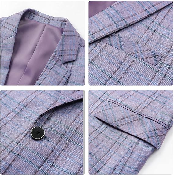Cloudstyle Mens 2 PCS Plaid Suits Slim Formal Suit Checkered Holiday Blazer Jacket Pants
