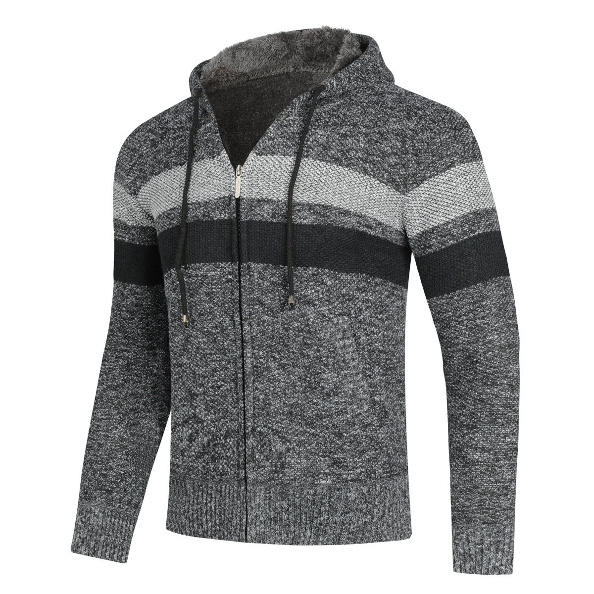 YOUTHUP Mens Knitted Sweater Hooded Zip Cardigan
