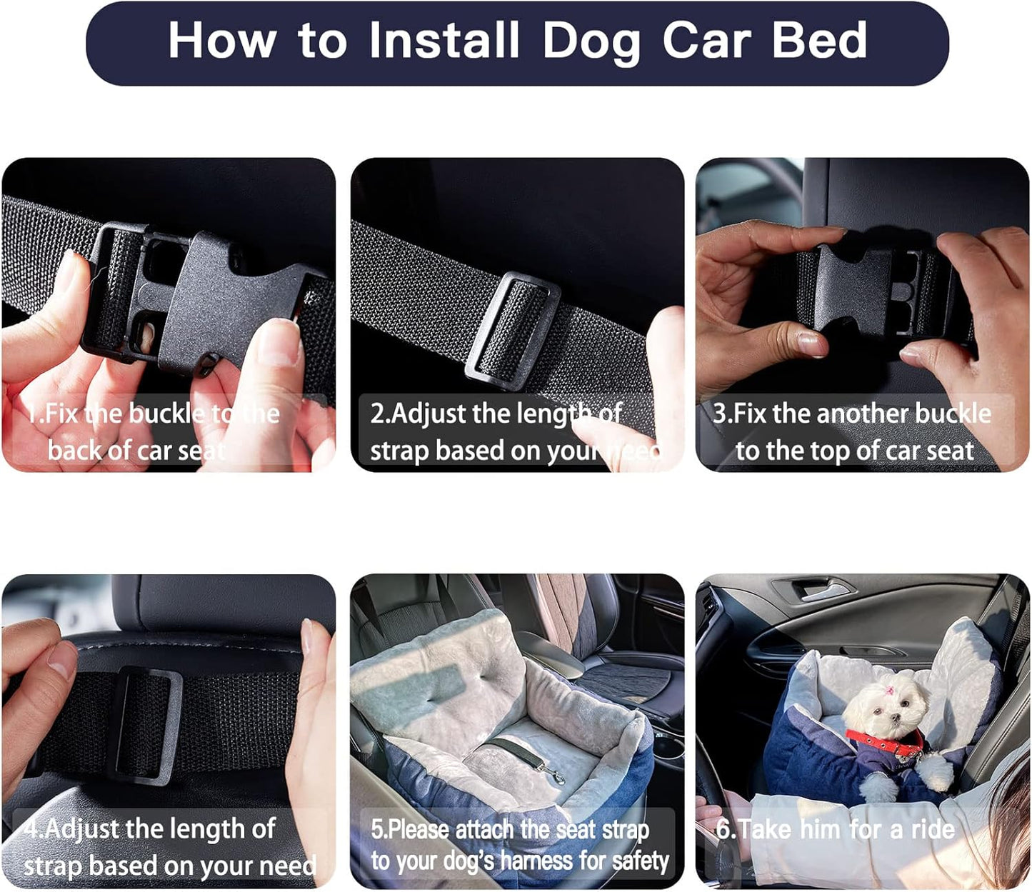 Siège auto pour chien avec ceinture de sécurité stable et sac de rangement, siège auto pour chien imperméable et lavable pour siège arrière et avantle, Noir.