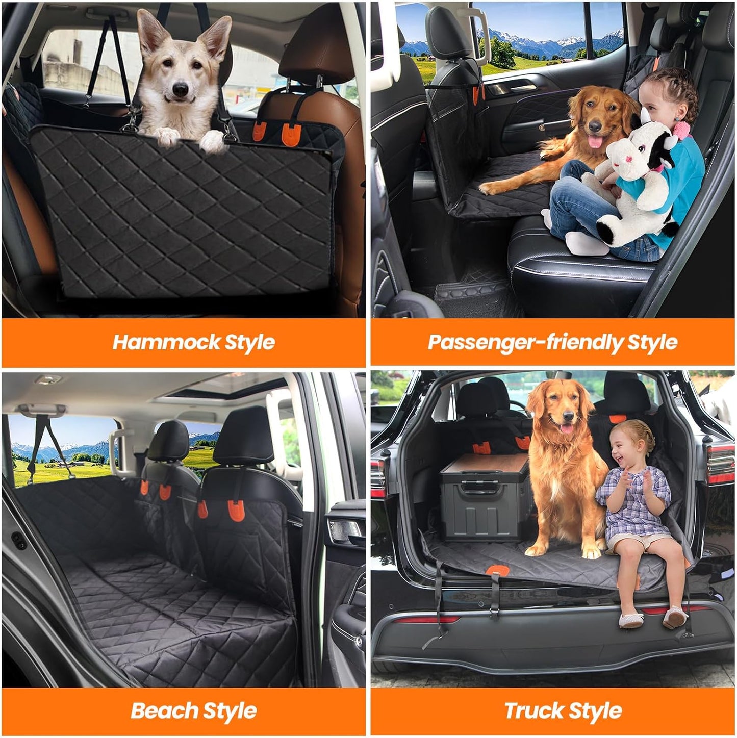 Capa para assento de carro para cães com base rígida, capa para assento de carro para cães, impermeável, resistente a arranhões e antiderrapante, com placa de base estável, preta.
